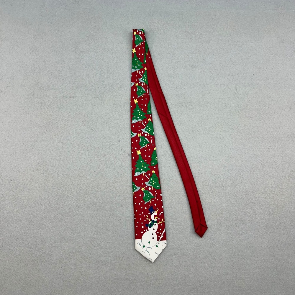 Corner Stone Mens Christmas Tie Red Snowman Christmas Trees Holiday Necktie